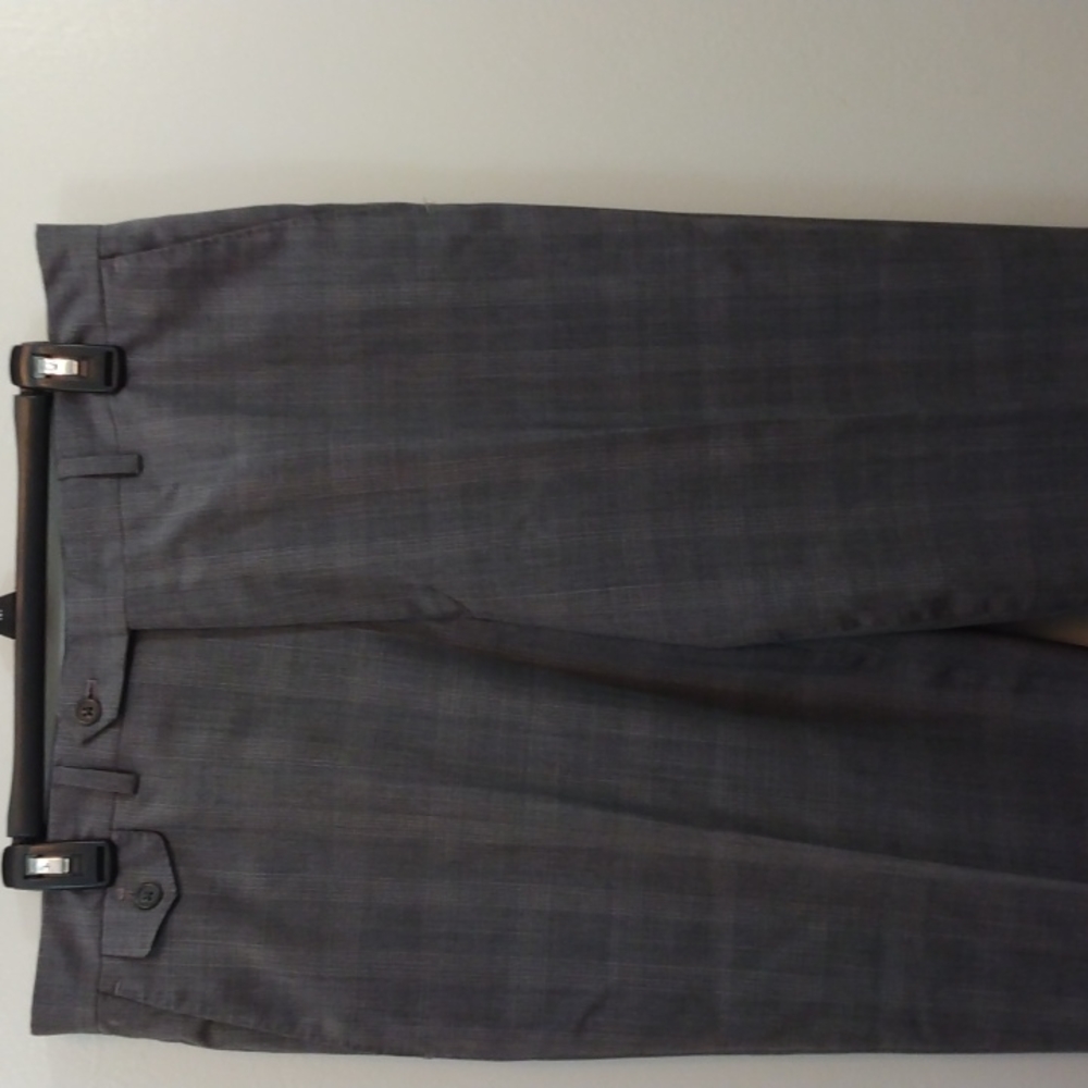 Hart Schaffner Marx Grey Wool Glen Check Pants 36R